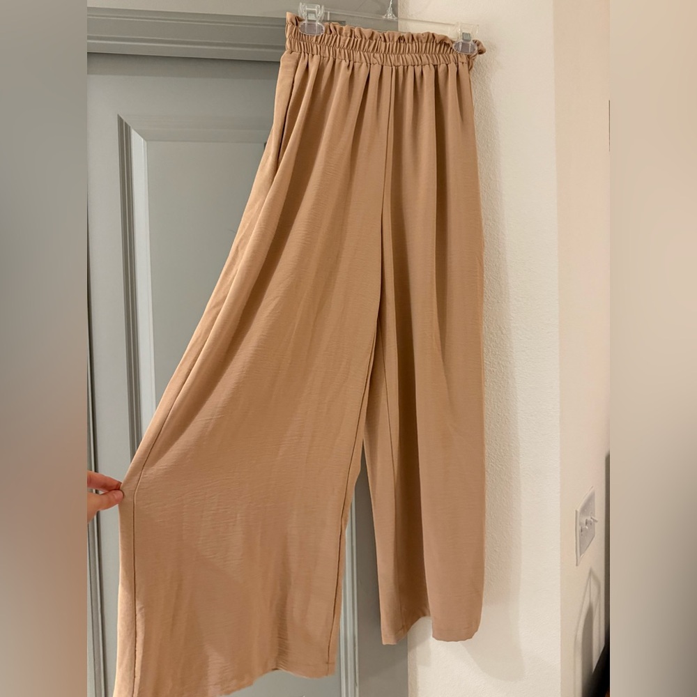 Women's Tan Wide-Leg Flowy Pants